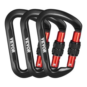 VEVOR Climbing Carabiner Clips, 3 PCS Heavy Duty Caribiner, Professional 30 KN / 6744 lbs Spindle Strength, Large D-Shaped for Hiking,Rappelling