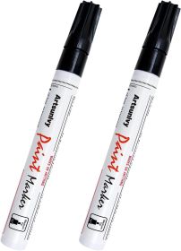 Black Paint Pens Permanent Markers - 2 Pack Oil Based Quick Dry Waterproof Markers for Plastic, Tire, Rubber,Wood, Rocks, Metal, Canvas, Dark Sur