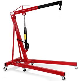 Engine Hoist 2 Ton 4400 lb Folding Cherry Picker Engine Shop Crane Heavy Duty Hydraulic Tilting Engine Lift with 6 Iron Caster Wheels Telescopic