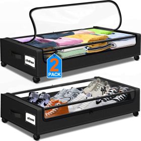 Under Bed Storage with Wheels, 2 Pack Under Bed Storage Containers with Clear Lids Dividers