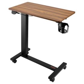 VEVOR Overbed Table, Mobile Bed Side Table with 4 Wheels, Electric Lifting with Upgrade Button, Rolling Laptop Desk with Cup Holder