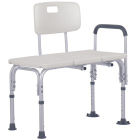 6-Level Adjustable Bath and Shower Transfer Bench Aluminum Chair with Non-Slip Feet, Armrest & Backrest White