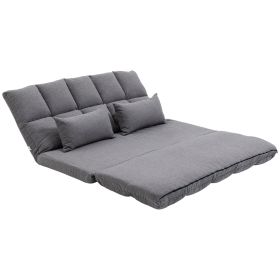 51" Folding Floor Sofa, Foldable 2-Seater Lazy Sofa Sleeper Bed, Adjustable Linen Floor Couch with 9-position Backrest