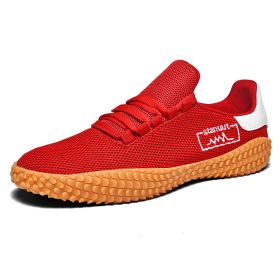Spring and Summer Flying Woven Casual Shoes Large Men's Shoes Beathable Korean Forrest Gump Sneakers (Option: Red-36)
