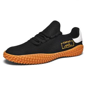 Spring and Summer Flying Woven Casual Shoes Large Men's Shoes Beathable Korean Forrest Gump Sneakers (Option: Black-36)