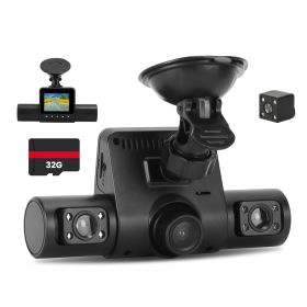 1Pc 360 Degree View FHD 4 Channel Dash Cam 1080P Front 480P Rear Left Right Inside Dash Camera With IR Night Vision Loop Recording Motion Detecti (Option: Black)