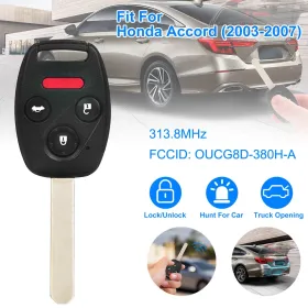 Fit For Honda Accord 2003-2007 Remote Keyless Entry Shell Button Car Key Fob Uncut Key Cover Case OUCG8D-380H-A FCCID 313.8MHz Frequency (Option: Black)