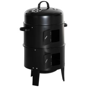 3-in-1 Vertical Charcoal BBQ Smoker Grill With 2 Cooking Areas And Thermometer (Option: Black-470x470x295 mm)