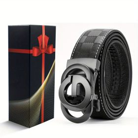 New Leather Belt Automatic Buckle First Layer Cowhide Checkerboard Genuine Leather Men's Belt Business Casual Leather Belt (size: 49.21inch)