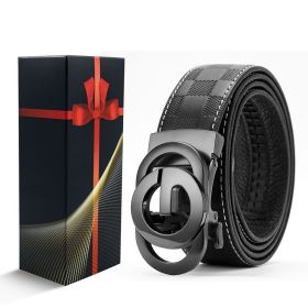 New Leather Belt Automatic Buckle First Layer Cowhide Checkerboard Genuine Leather Men's Belt Business Casual Leather Belt (size: 45.28inch)