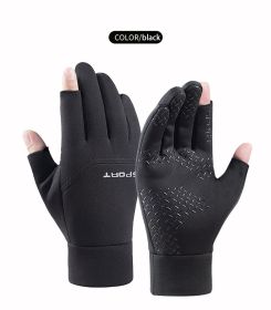 Winter Fishing Gloves Women Men Universal Keep Warm Fishing Protection Anti-slip Gloves 2 Cut Fingers Outdoor Angling (Color: Black, size: xl)