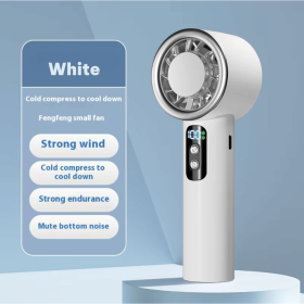 Summer Portable Ice Compress Handheld Turbo Fan 3 Wind Speeds Adjustable Mini Personal Fan Battery Operated Electric Fan (Color: White)
