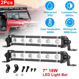 7" LED Light Bar Single Row Offroad Spot Lights 18W Ultra Slim Straight Work Light For Trailer Truck Bus Boat (Option: Black)